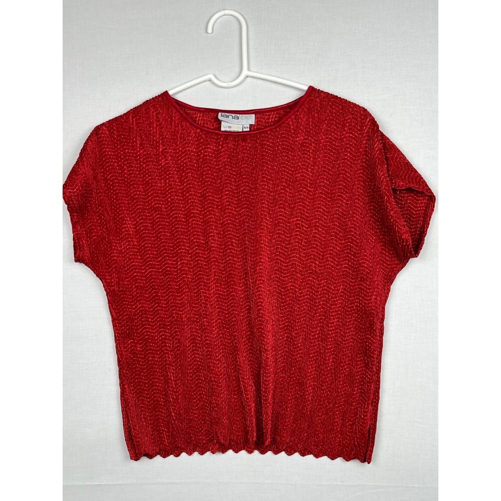 Lana Lee Womens Red Textured Pleated Short Sleeve Top Size M Made in Canada